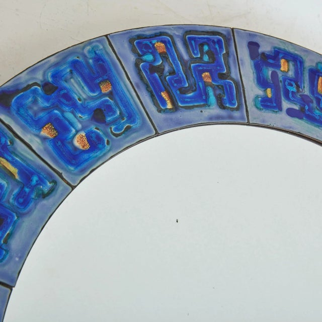 1960s 4/5 Blue Hand-Painted Enamel Mirror by Bodil Eje, Denmark 1960s For Sale - Image 5 of 9
