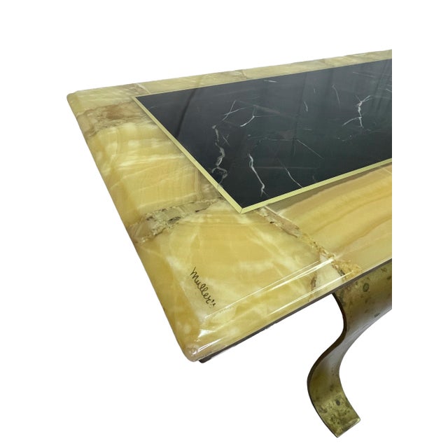1960s Arturo Pani for Muller Black & Honey Onyx Coffee Table With Bronze Base, Mexico For Sale In Los Angeles - Image 6 of 13