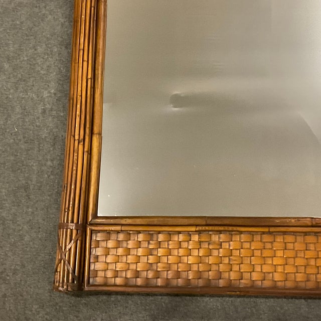 1970s Vintage Coastal Boho Chic Faux Wicker-Bamboo Wall Mirror. For Sale - Image 6 of 17