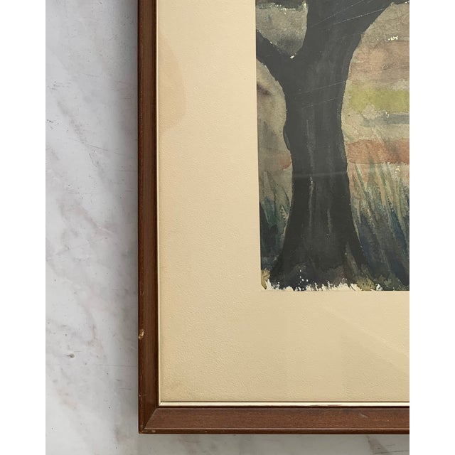 Paint 1960s Fernand Auger Watercolor of Farmer + Horse in a Storm For Sale - Image 7 of 10