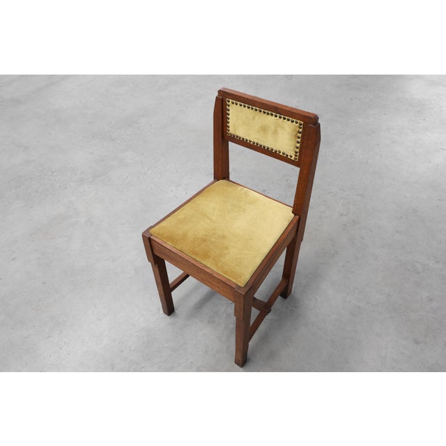 Vintage Art Deco Belgian Oak Side Chair with Yellow Upholstery, 1920s For Sale - Image 14 of 15