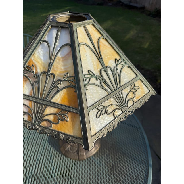 Early 20th Century American Art Nouveau Caramel Slag Glass Lamp For Sale - Image 9 of 18