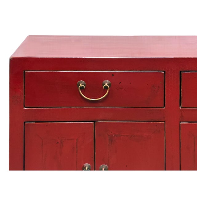 Distressed Brick Red Drawers Doors Sideboard Credenza Console Table For Sale - Image 9 of 18