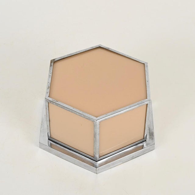 Bauhaus Pink Glass and Chrome Hexagonal Wall or Ceiling Lamp, Italy, 1930s For Sale - Image 12 of 14