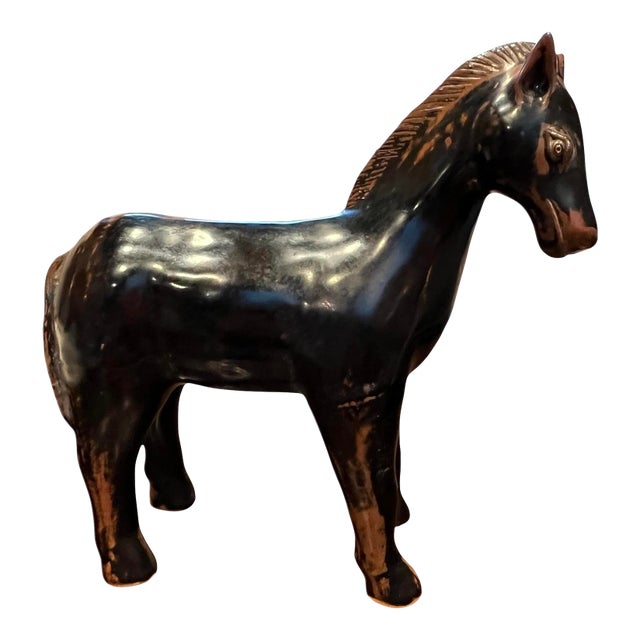 Antique 19th Century Chinese Figure of a Horse in Mottled Brown Glaze For Sale