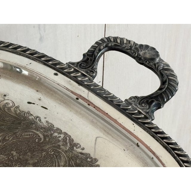 Mid 20th Century Modern Sheridan Silver-on-Copper Tray, Large Handled Silver Tray For Sale - Image 4 of 9