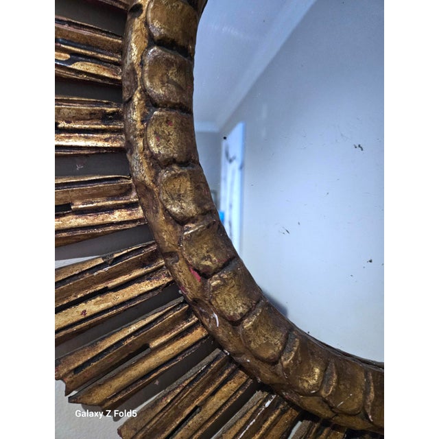 1960s Vintage Spanish Giltwood Sunburst Mirror, 1940s-1960s For Sale - Image 5 of 6