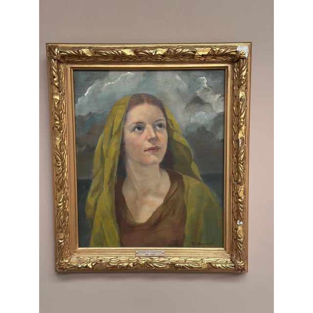 Original Mid 20th Century French Oil on Canvas – “Madonna” by Philippe de Rougemont – Signed – Framed 57 × 50 cm (22.4" ×...
