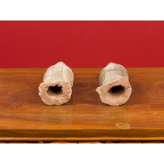 Ceramic Mid 20th Century Chinese Qing Dynasty Small Hand Painted Terracotta Statues - a Pair For Sale - Image 7 of 13