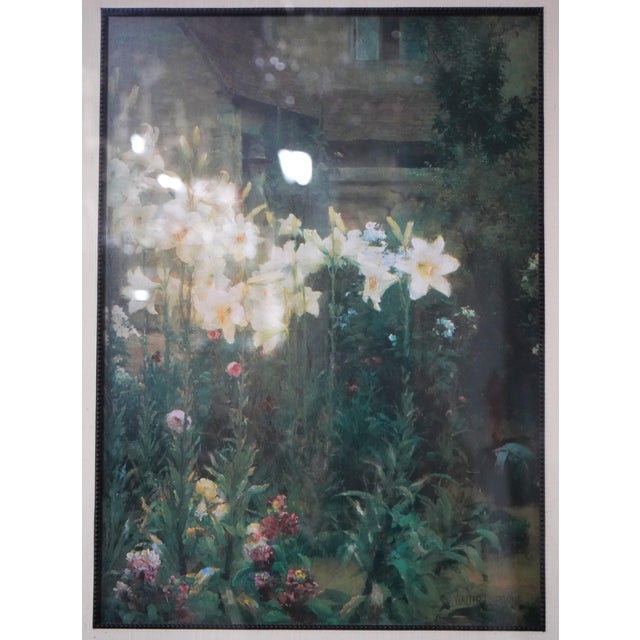 1980s Framed Print or Painting of Lilacs in Garden Signed For Sale - Image 5 of 11