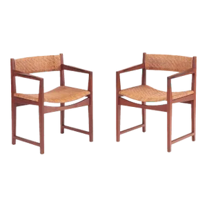 A Rare Pair of Danish Teak Armchairs by Hvidt & Molgaard-Nielsen Circa 1950 Having Rosewood Inset Into the Arms.