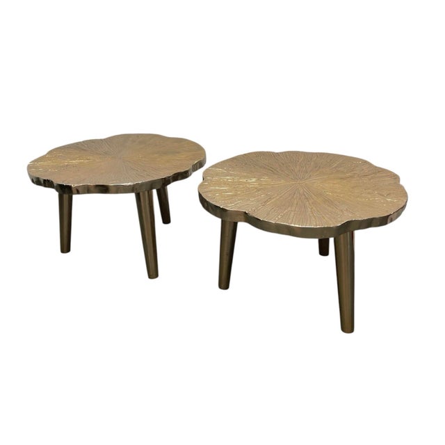 Pair of Vintage Hollywood Regency Cast Metal Organic Tree Slice Style Side Tables For Sale - Image 4 of 12