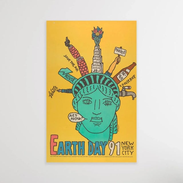 "Earth Day 1991 New York City" - a vintage color commemorative poster celebrating Earth Day in New York City, was designed...