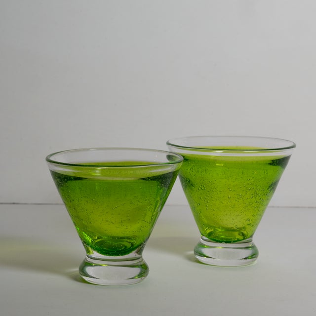 2000 - 2009 Pair of Lime-Green Hand-Blown Mexican Cocktail Glasses For Sale - Image 5 of 6