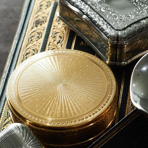 Magnificent silver gilt snuff/circular box made in France late 19th century/early 20th century. Regal, majestic and with...