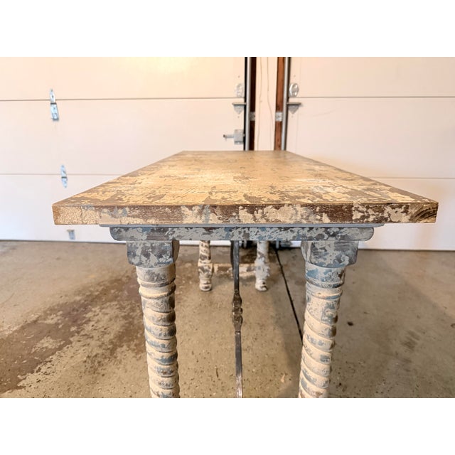 Mid 20th Century Mid 20th Century European Console Table With Turned Spindle Legs and Wrought Iron Stretcher For Sale - Image 5 of 7