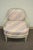 French Vintage French Louis XVI Pink Blue Carved Bergere Boudoir Lounge Arm Chair For Sale - Image 3 of 12