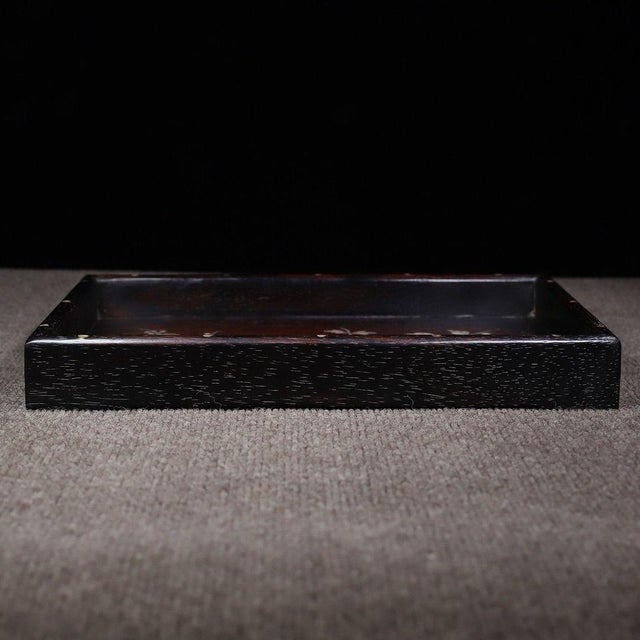 Brown Dark Wood Tea Tray With Mother-of-Pearl Bird and Floral Inlay For Sale - Image 8 of 10