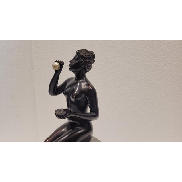 German Artist, Art Nouveau Woman Blowing Bubbles, Bronze and Marble, 1920s For Sale - Image 13 of 18