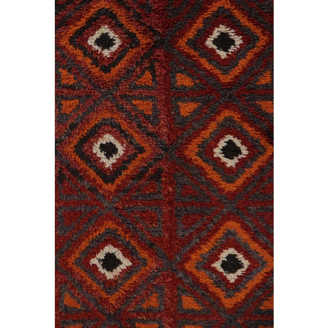 Textile Hand-Knotted Antique Rug Red Moroccan Runner - High Pile and Diamond Pattern For Sale - Image 7 of 10