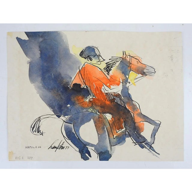 Mid-Century Modern 1977 Modernist Portrait Napoleon on Horseback Painting For Sale - Image 3 of 3