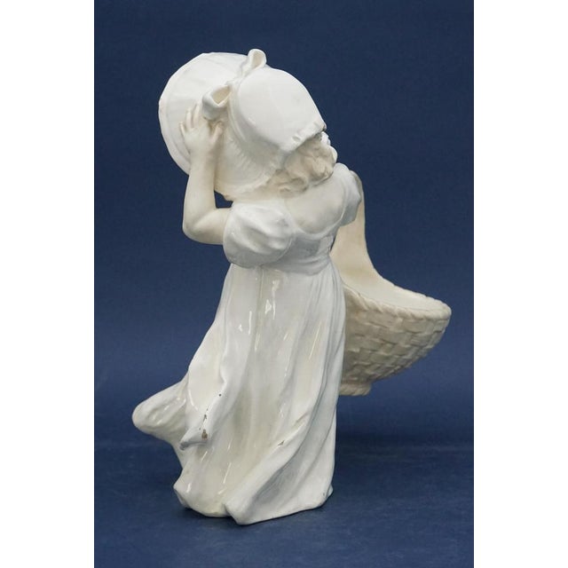 Ceramic Art Nouveau Ceramic Figurine of Little Girl with Hat and Large Basket by Lefont for Goldscheider, Vienna, Austria, Late 1800s For Sale - Image 7 of 18