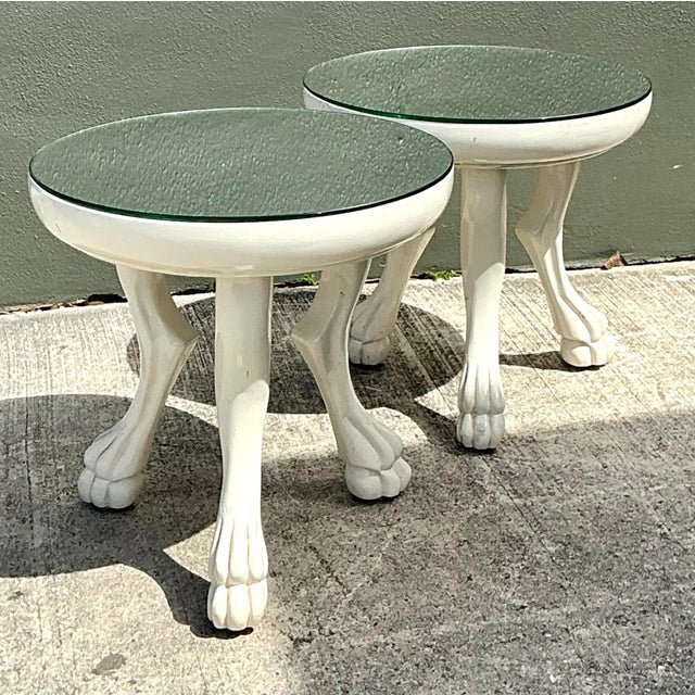 Vintage Lacquered Paw Foot Side Tables After Dickinson - A Pair For Sale - Image 12 of 12