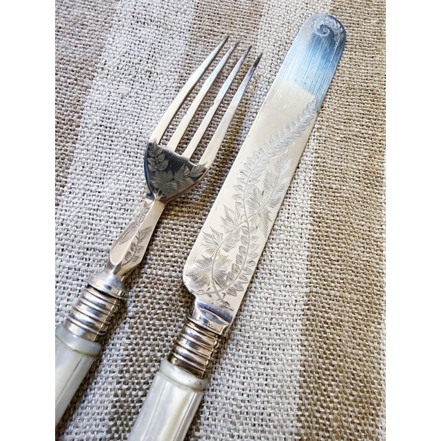 Antique Mother of Pearl and Silver Plated Flatware Service for 12 For Sale - Image 15 of 16