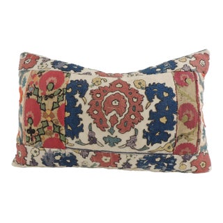 Antique Unique Suzani Embroidery Patchwork Decorative Lumbar Pillow For Sale