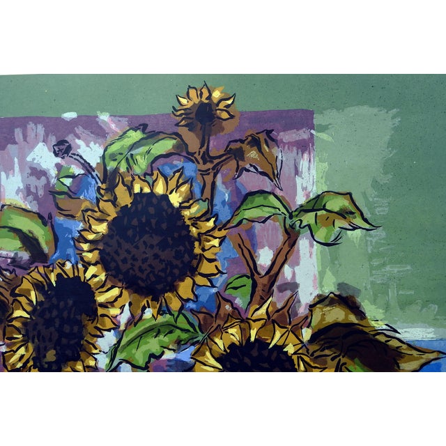 Mid 20th Century Modernist Sunflowers Serigraph Print by Guy MacCoy For Sale - Image 4 of 5