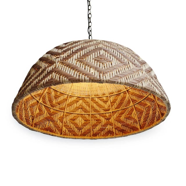2020s Rattan Diamond Weave Tribal Pendant Light Medium For Sale - Image 5 of 9