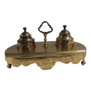 Vintage Brass Inkwell From India For Sale