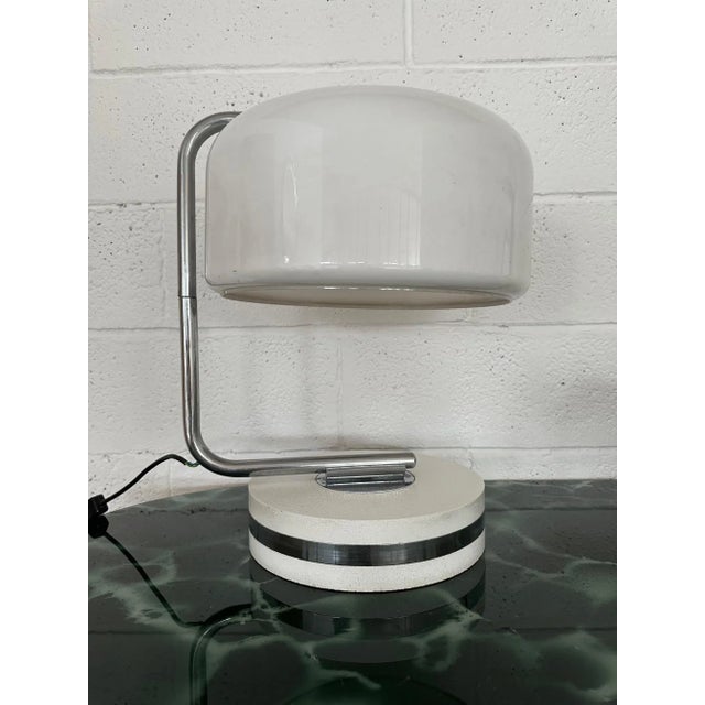 Table Lamp in Steel and Plastic with Travertine Marble Base, 1970s For Sale - Image 6 of 6