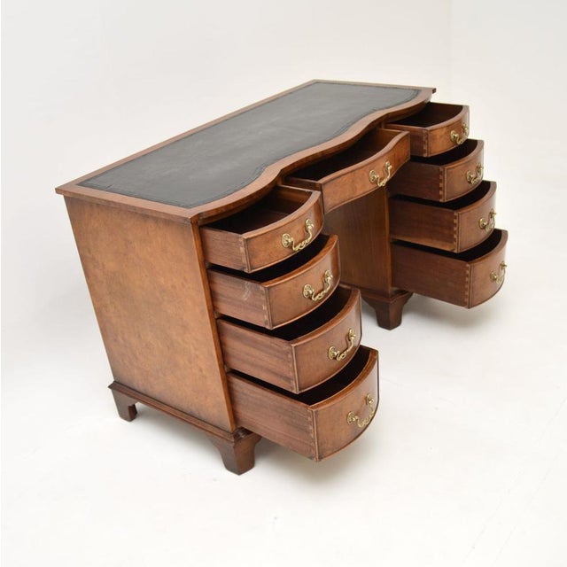 Burr Walnut and Leather Top Pedestal Desk, 1930s For Sale - Image 4 of 11