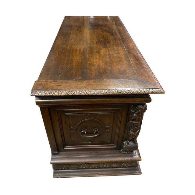 Italian Renaissance Carved Walnut Buffet Trunk, 1830s For Sale - Image 4 of 17