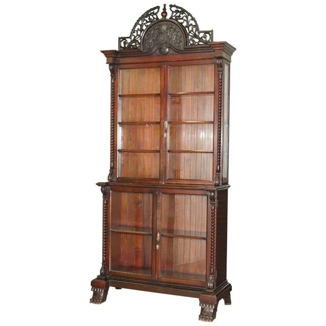 Victorian Hardwood Hand-Carved Wood Library Display Cabinet For Sale - Image 11 of 11