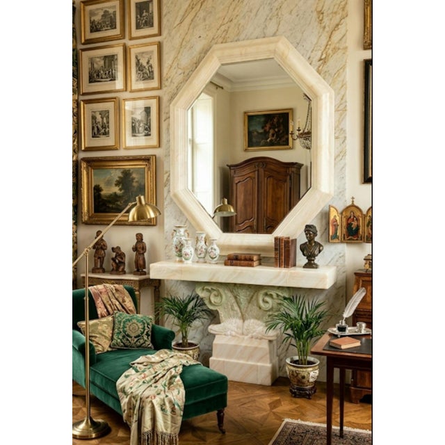 Off-white Vintage Huge Plaster Stone Like Octagonal Post Modern Organic Wall Mirror For Sale - Image 8 of 13