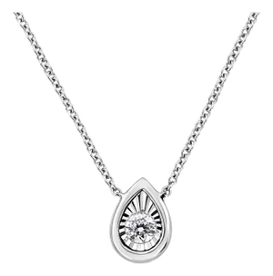 10K White Gold 1/10 Cttw Miracle Set Round-Cut Diamond Pear Shape 18" Pendant Necklace (H-I Color, SI2-I1 Clarity)