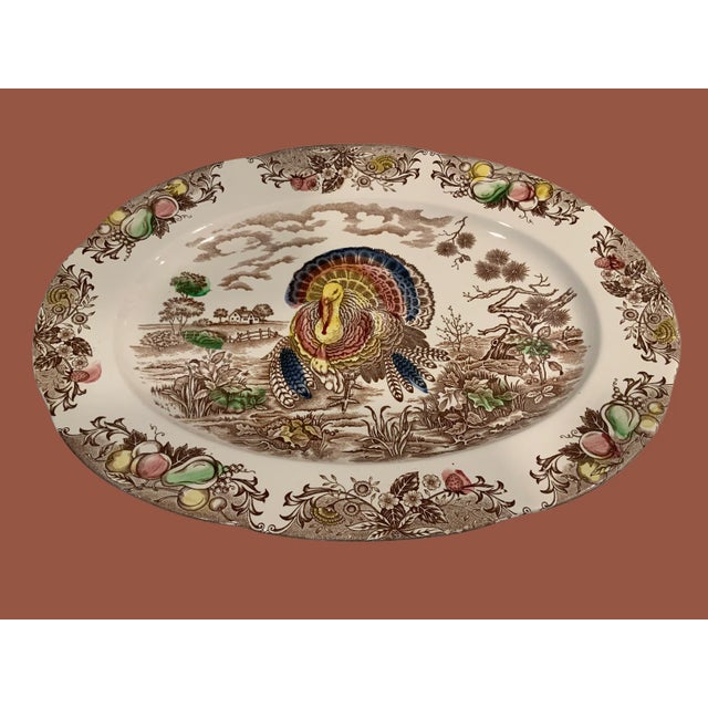 Mid-Century Modern Large Vintage Transfer Ware Turkey Platter For Sale - Image 3 of 10