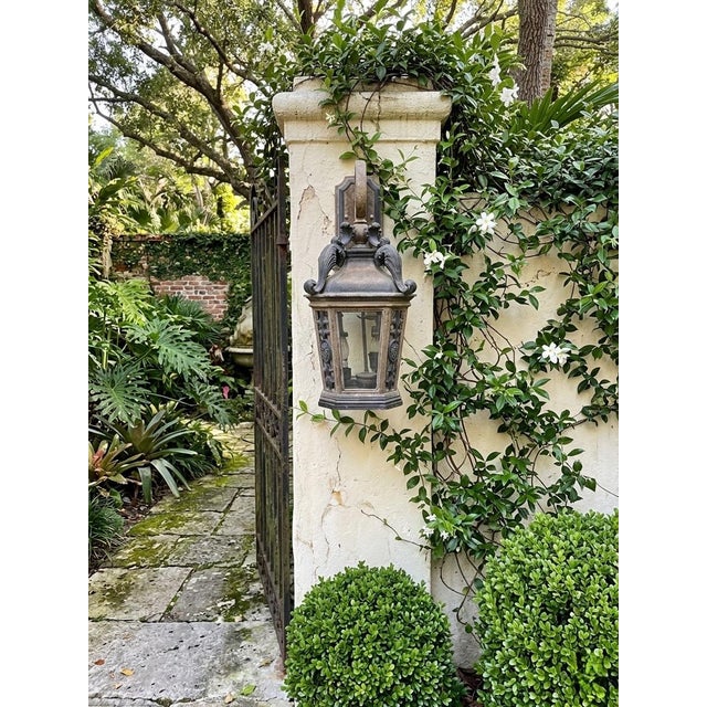 Chocolate Vintage English Neoclassical Wall Lantern - Cast Aluminum For Sale - Image 8 of 9