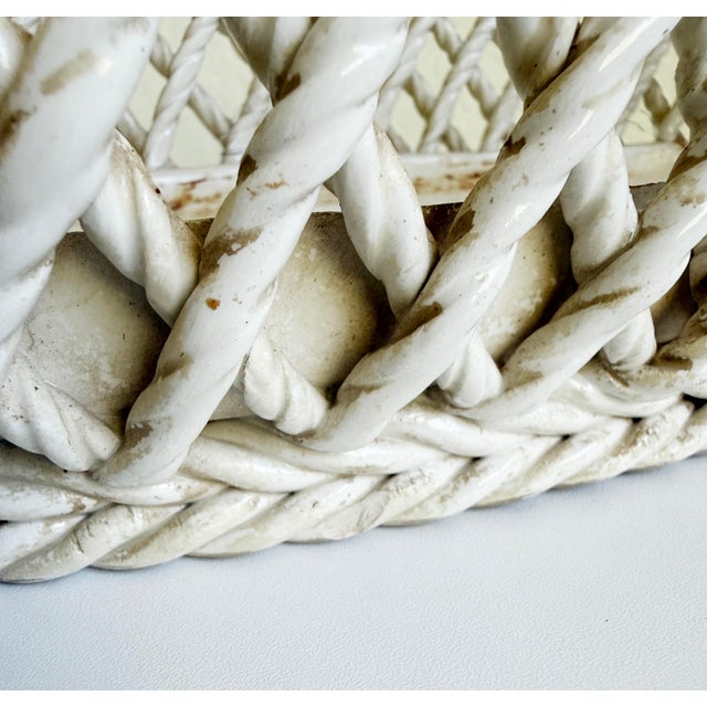 1950s Rare Italian Creamware Oval Ceramic Rope Basket For Sale - Image 12 of 14