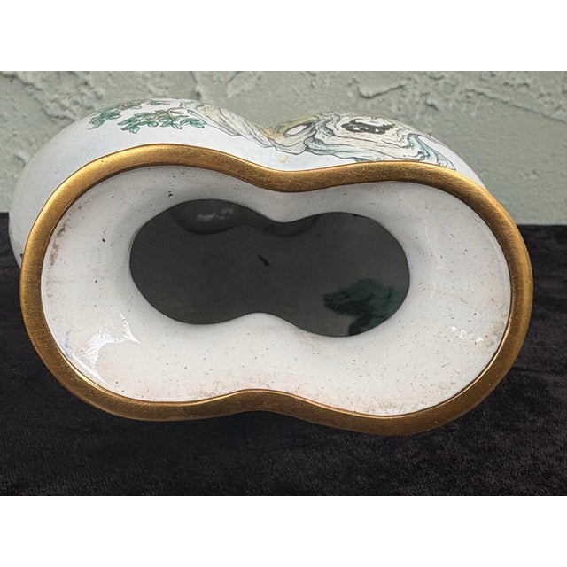 Vintage Chinese Style Enameled Brass Scenic Vase With Double Finial Lid, Hand-Painted Figures For Sale - Image 12 of 12