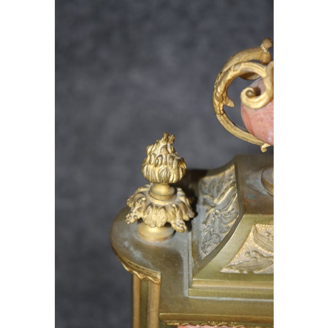 1920's Antique French Marble Bronze Mantel Clock For Sale - Image 14 of 15