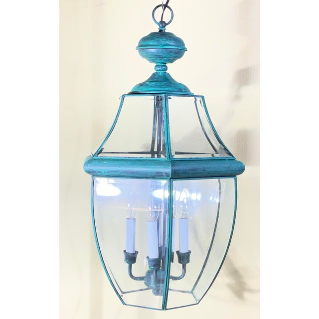 Metal Large Vintage Solid Brass Hanging Lantern/Light Fixture-27”High X 15”.5 Wide For Sale - Image 7 of 12