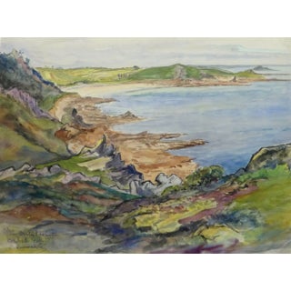 C. Querneville, French Watercolor - Le Guerzit Coastline For Sale