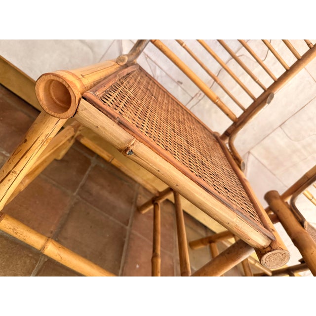 Wood Vintage 1970’s Chinoiserie Bamboo Ladder Back Accent Chair With Woven Rattan Seat, Paul Frankl Style- A Pair For Sale - Image 7 of 12