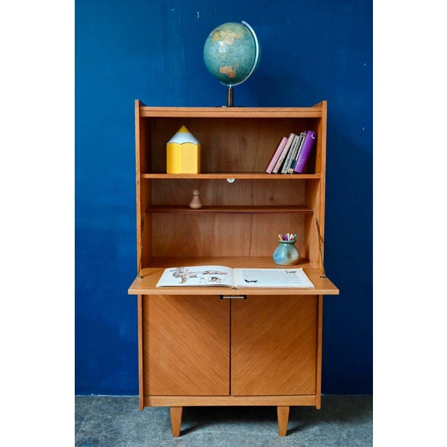 Vintage Chevron Marquetry Secretaire in Oak, 1950s For Sale - Image 11 of 18