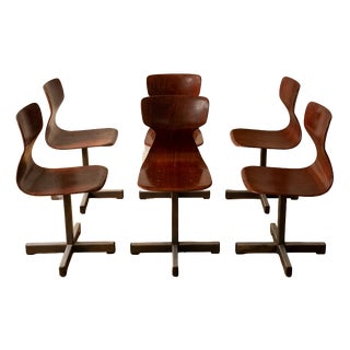 Mid-Century Modern Pagholz Chairs with Molded Plywood Seats and Steel Bases, 1960s, Set of 6 For Sale