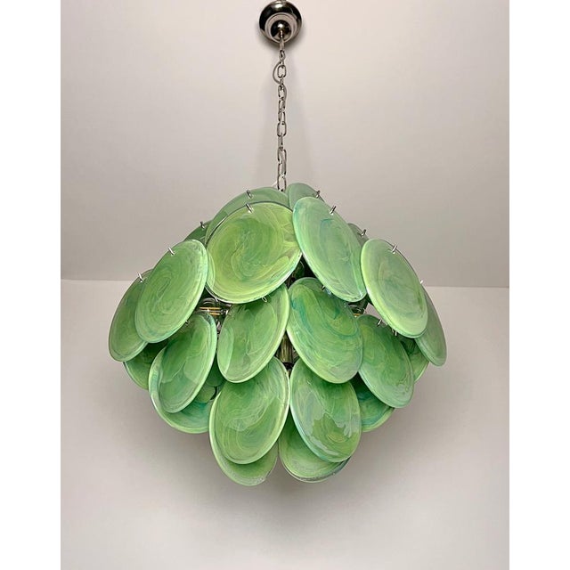Vintage Italian Green Murano Glass Discs Chandelier, 1990s For Sale - Image 11 of 18