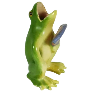 1900 Majolica Frog With Fan Jerome Massier Figurine